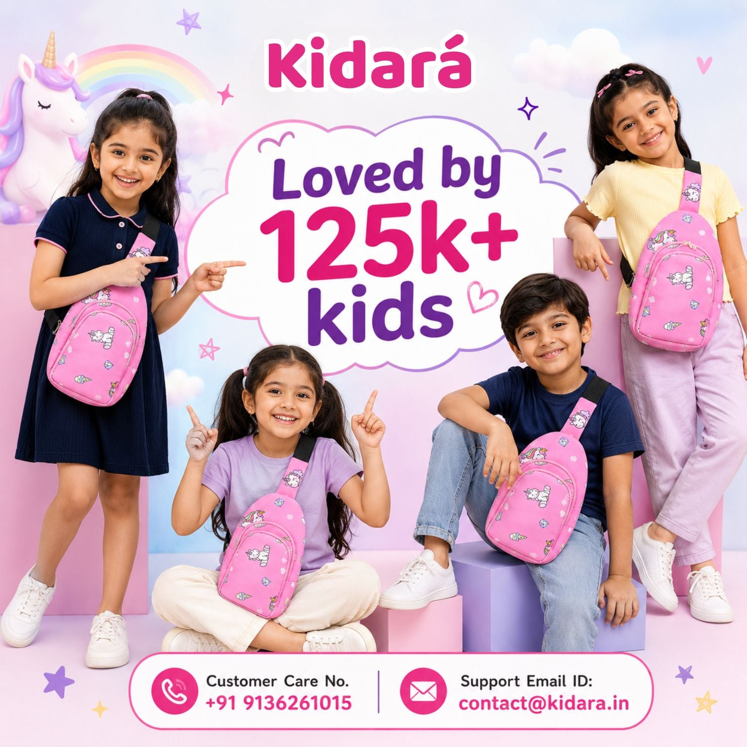 Kidara Unicorn Chest Kids Sling Bag (Pink)