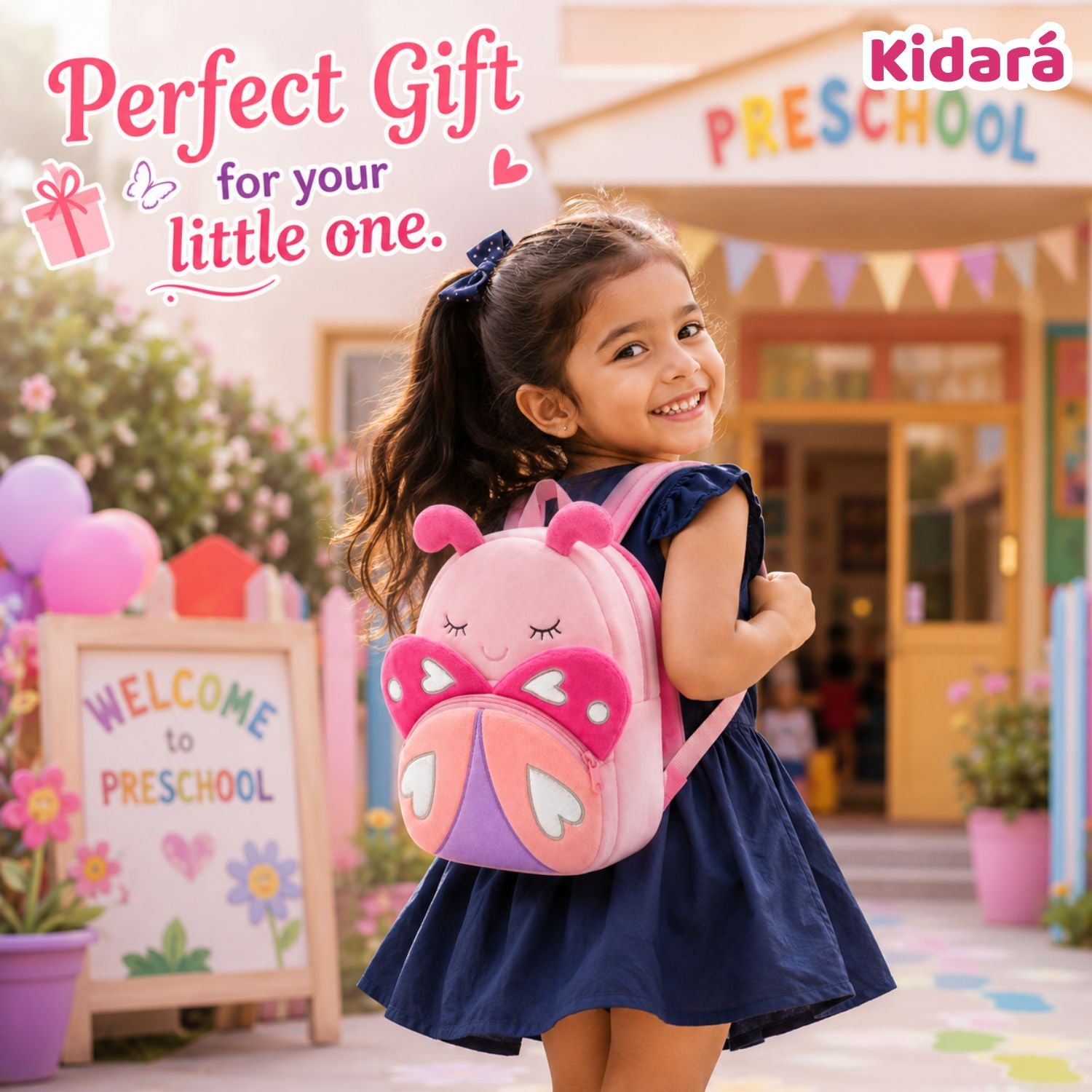 Kidara Rosy Butterfly Plush Kids Backpack (Pink)