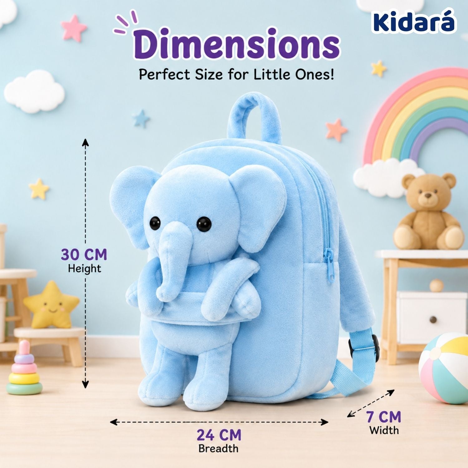 Kidara Elephant Plush Kids Backpack (Blue)