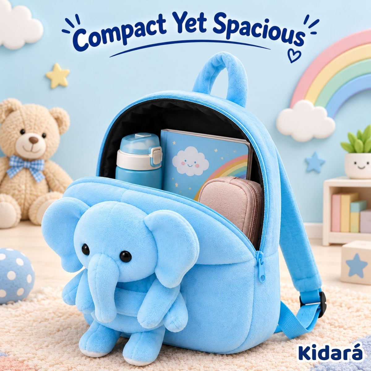 Kidara Elephant Plush Kids Backpack (Blue)