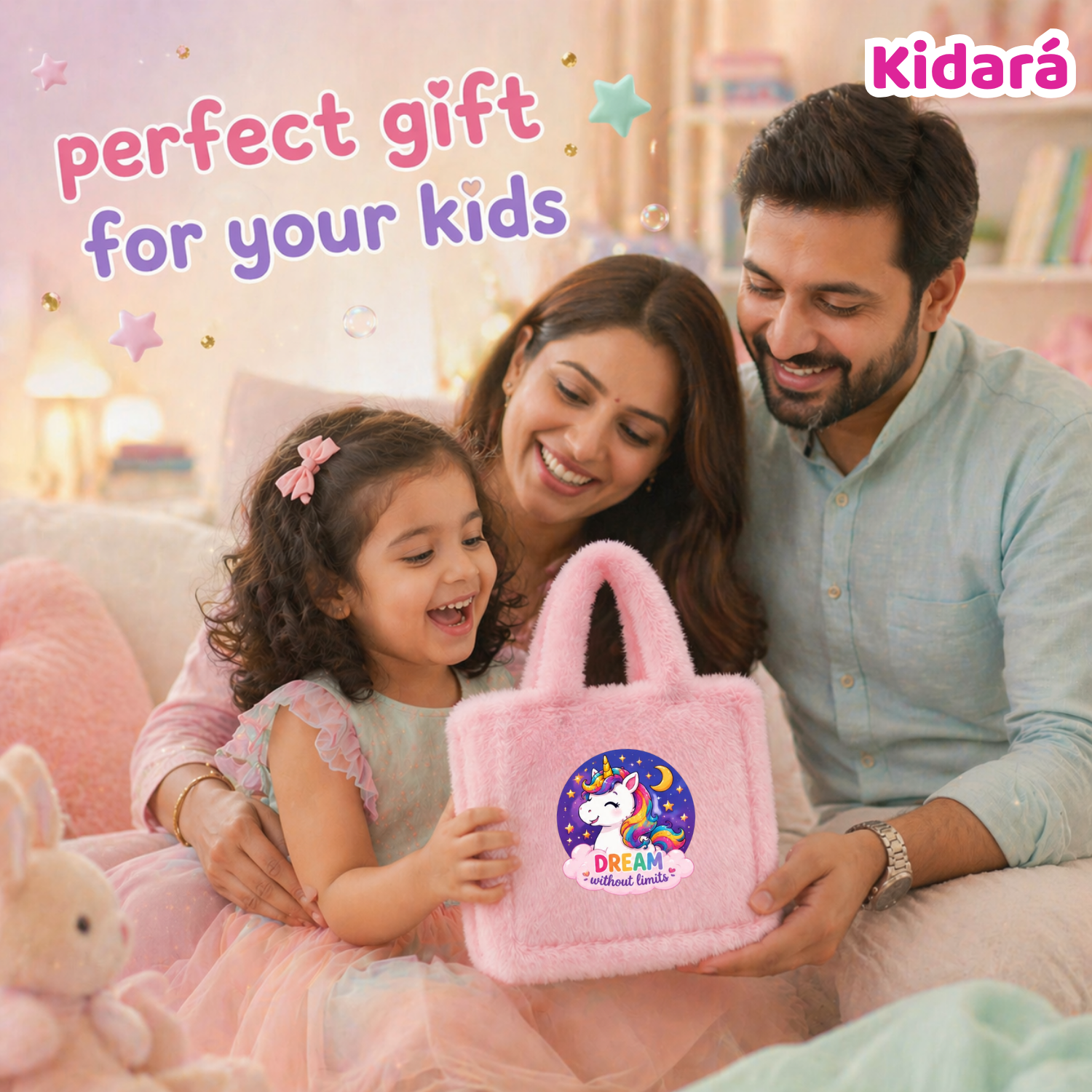Kidara Dream Without Limits Unicorn Fur Kids Sling Bag (Pink)