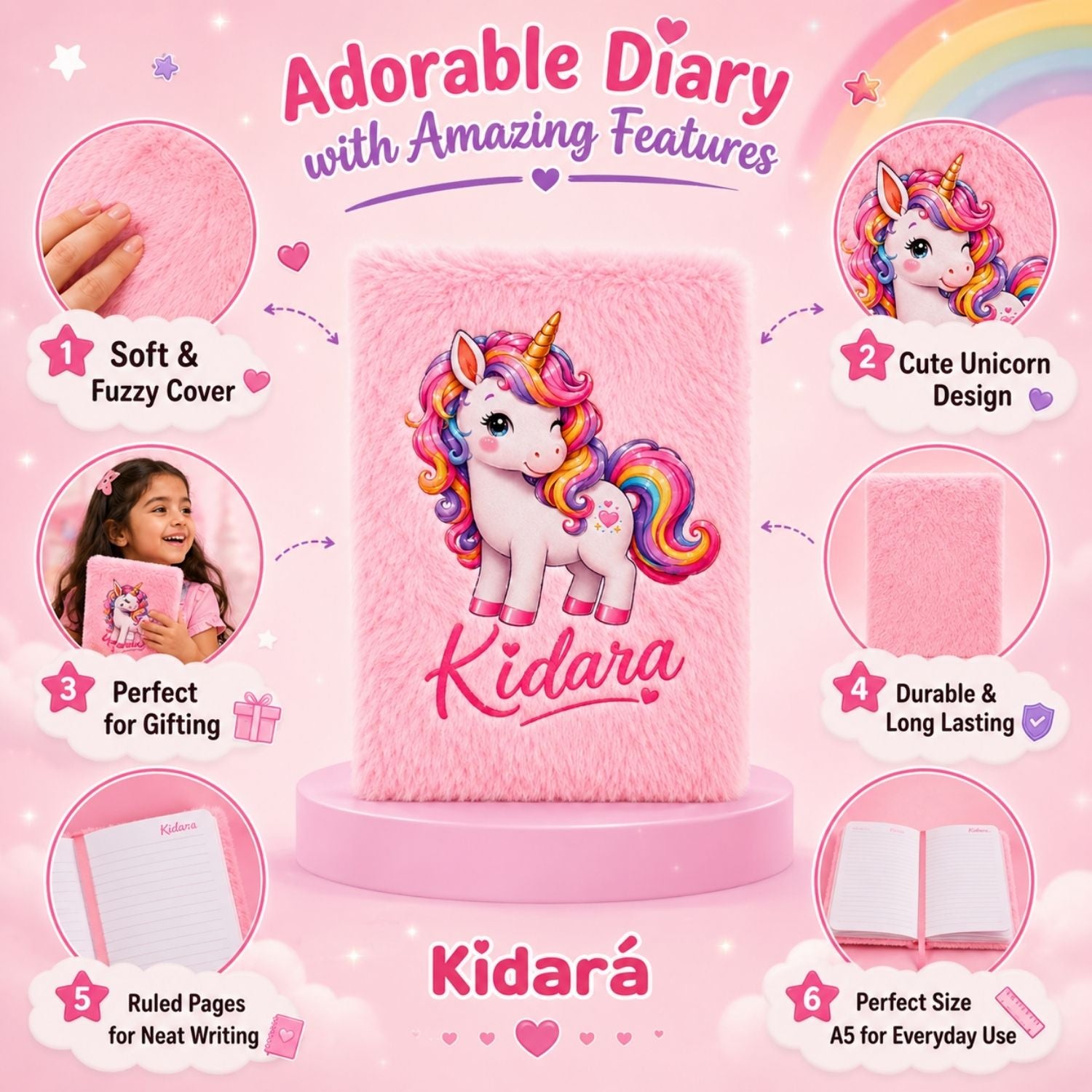 Kidara Kids A5 Cute Unicorn Diary (Pink)
