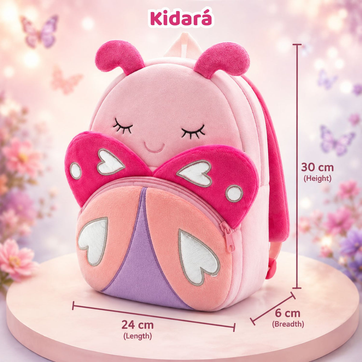Kidara Rosy Butterfly Plush Kids Backpack (Pink)