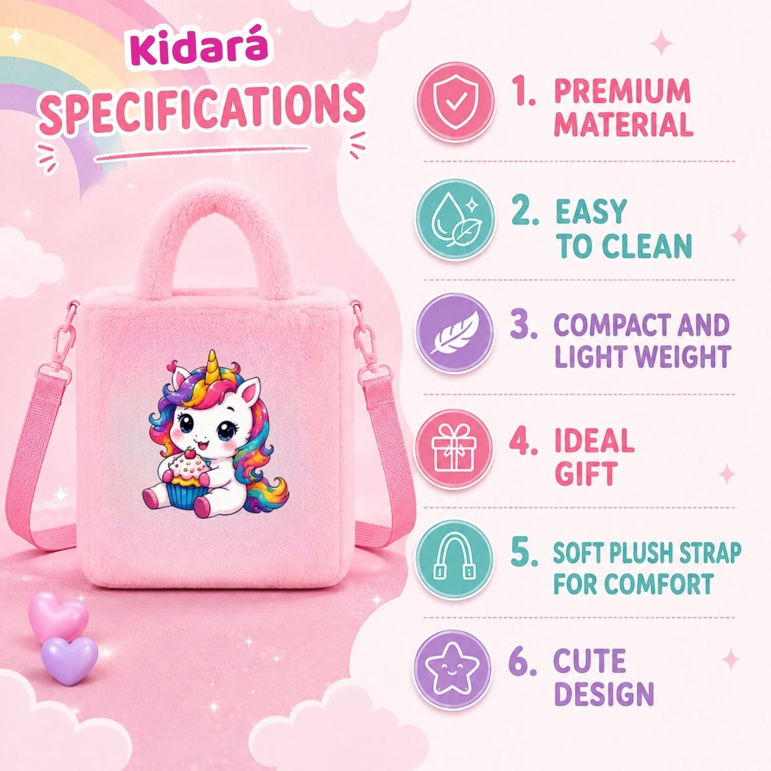 Kidara Cupcake Cutie Unicorn Fur Kids Sling Bag (Pink)
