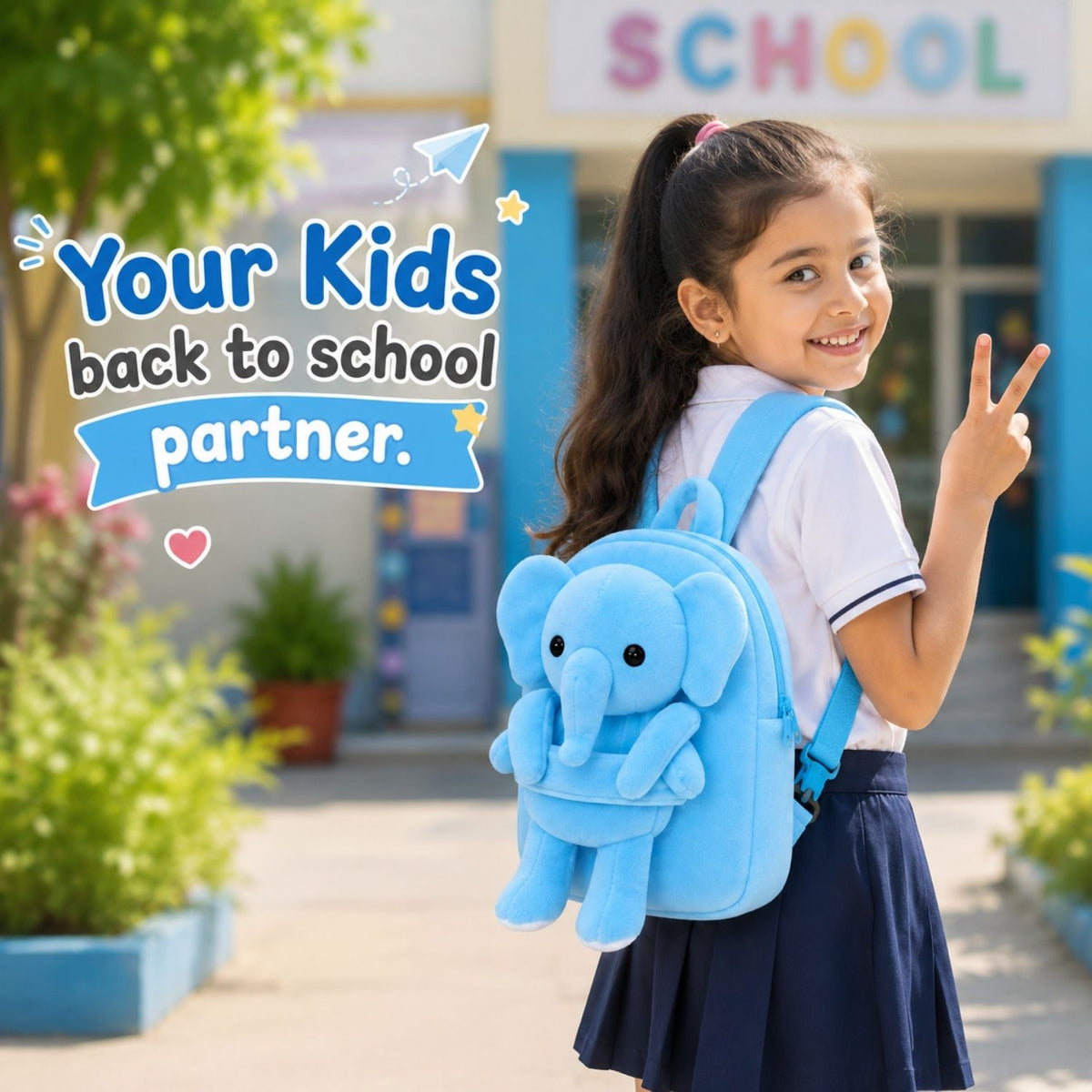 Kidara Elephant Plush Kids Backpack (Blue)