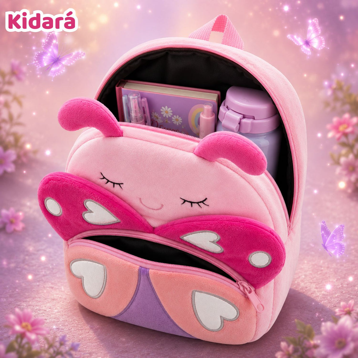 Kidara Rosy Butterfly Plush Kids Backpack (Pink)