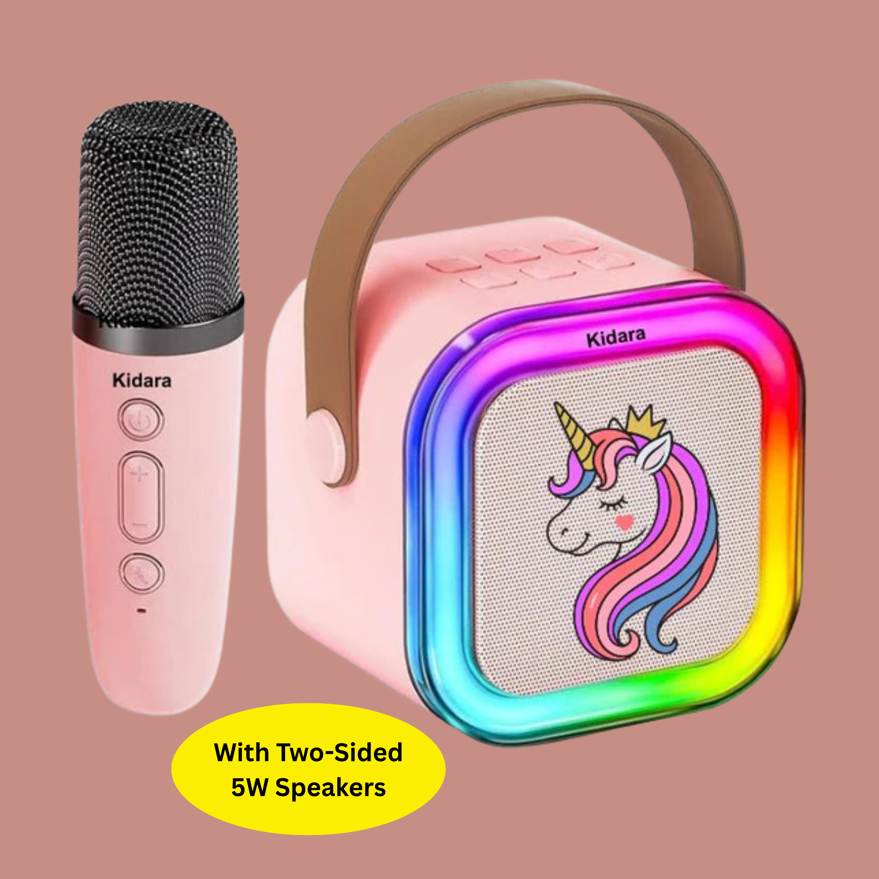 New Unicorn Themed Karaoke Speaker with Wireless Mic & LED Lights (Pink)