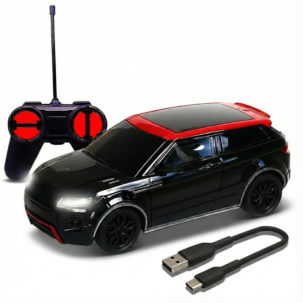 Kidara Rechargeable RC Car 1:24 | High-Speed Remote Control Racing Car for Kids (Black & Red)