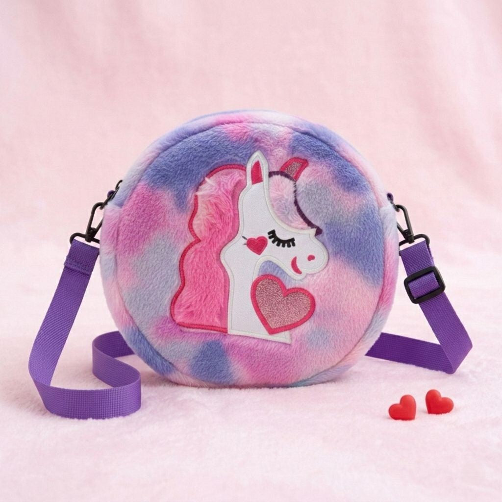Kidara Unicorn Fur Kids Sling Bags (Purple & Pink)