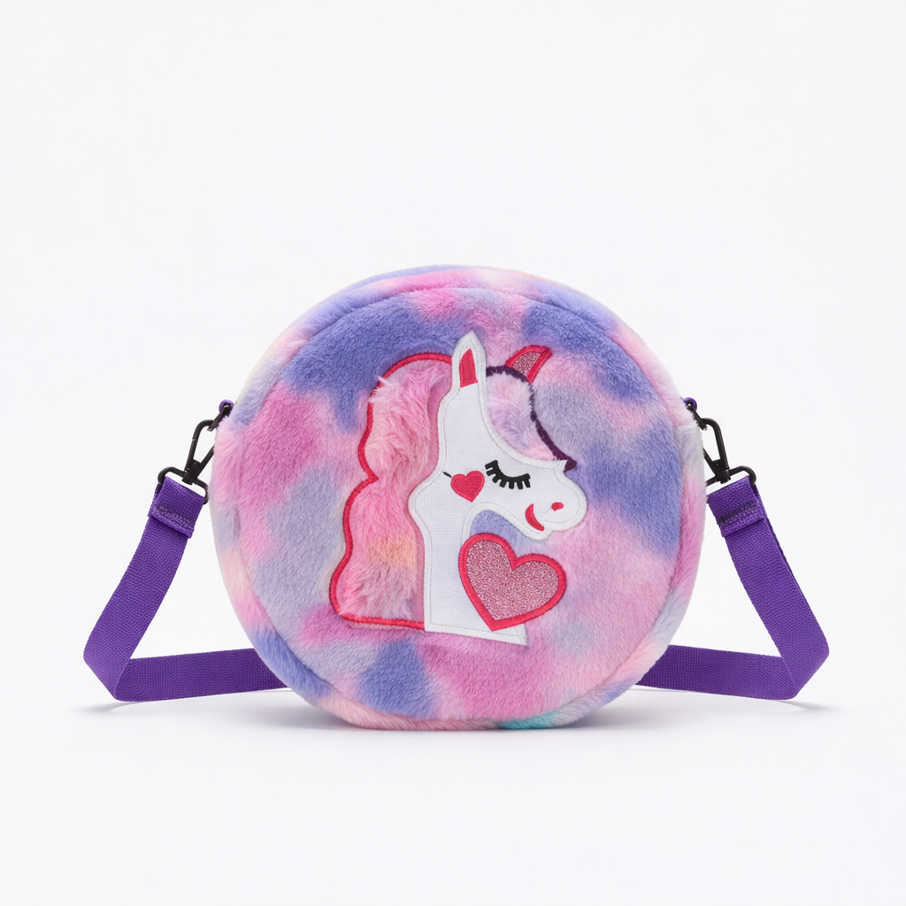 Kidara Unicorn Fur Kids Sling Bags (Purple & Pink)