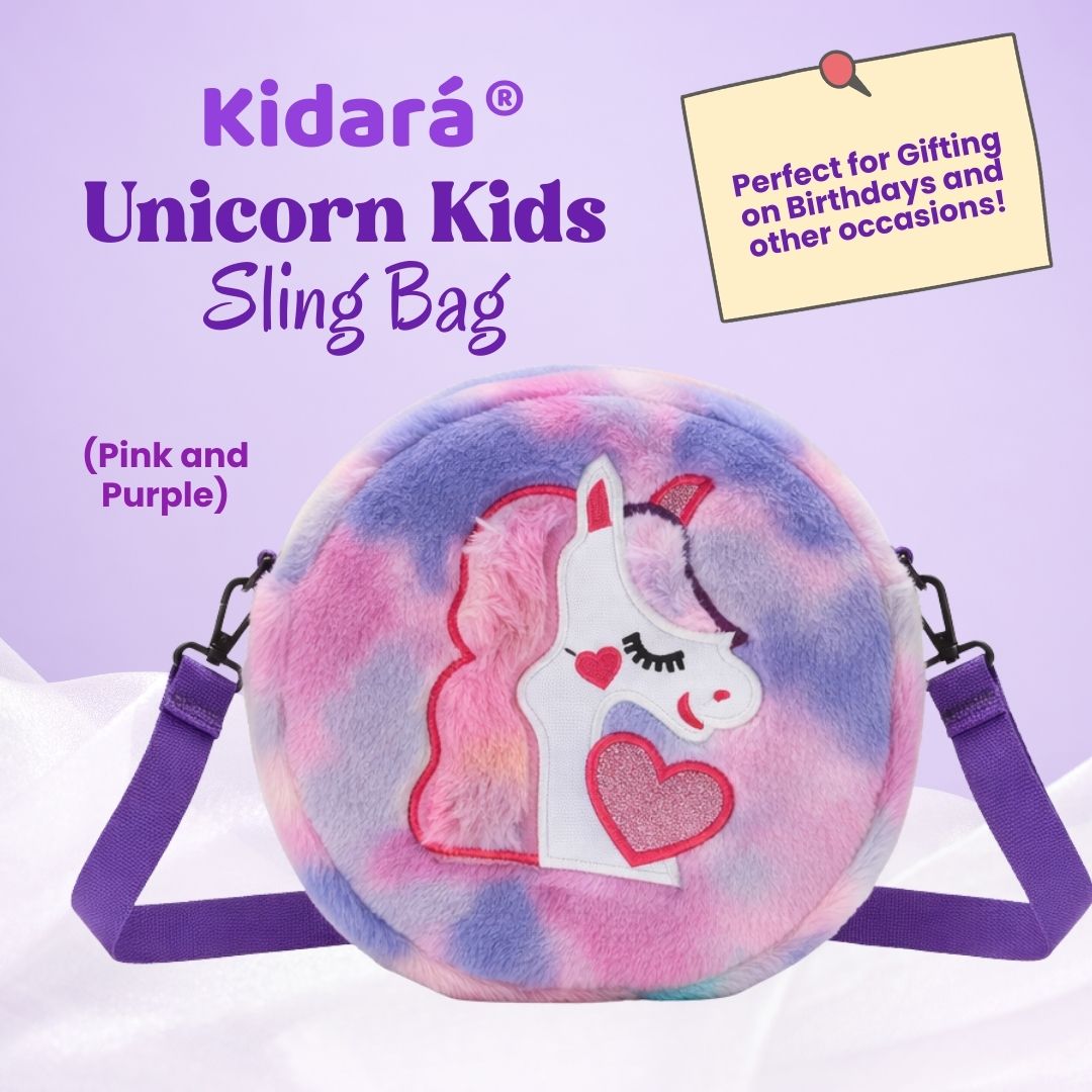 Kidara Unicorn Fur Kids Sling Bags (Purple & Pink)