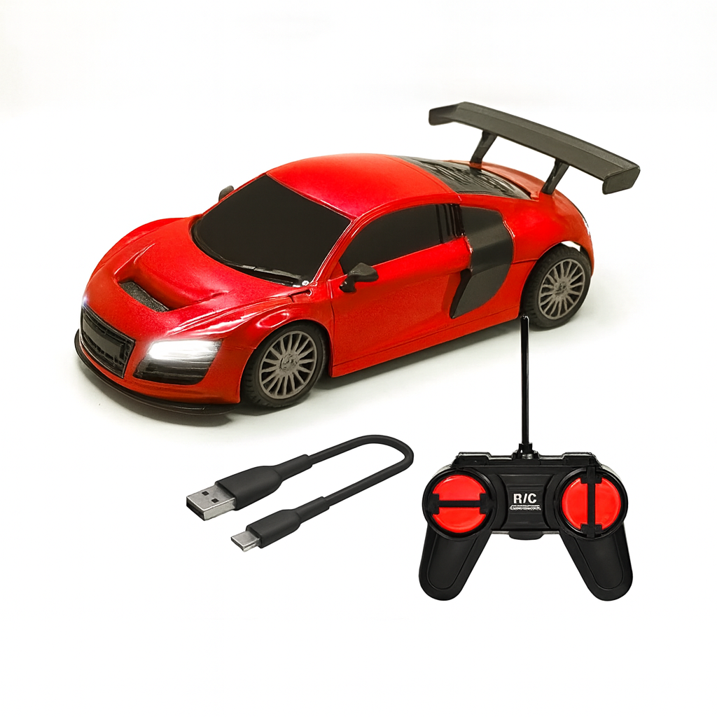Kidara High-Speed Mini Rechargeable Audi Style RC Car with LED Headlights – Red