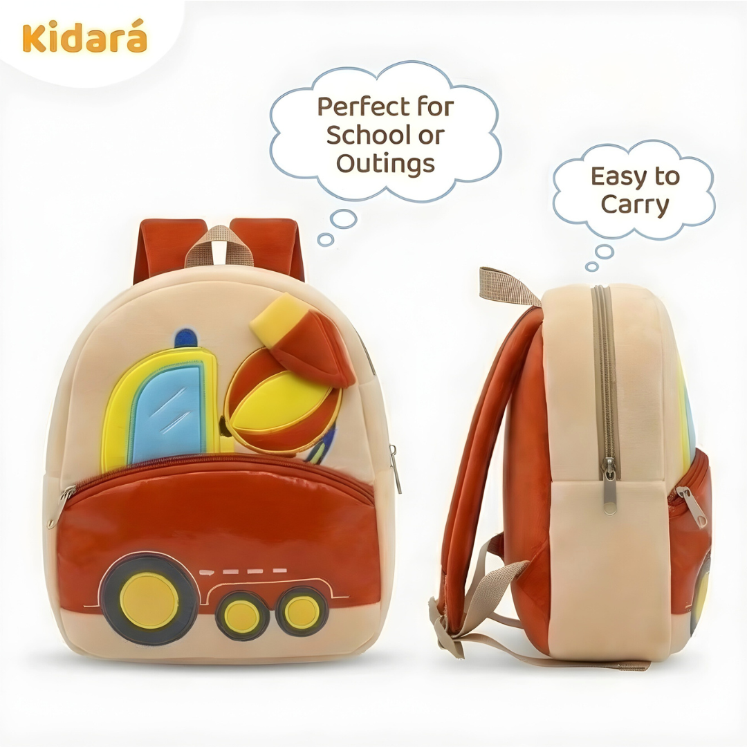 Kidara Preschool Soft Plush Car Bag for Toddlers, Mini Travel Full Embroidery Backpack