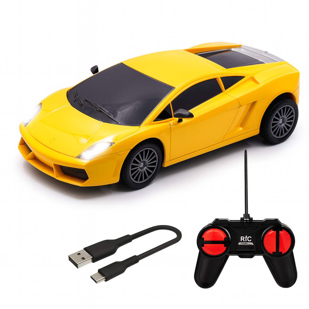 Kidara High-Speed Lambo RC Racing Car 1:24 | Rechargeable Mini Remote Control Car for Kids (Yellow)