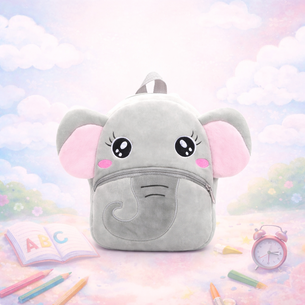 Kidara Elephant Kids Plush Backpack – Light Grey