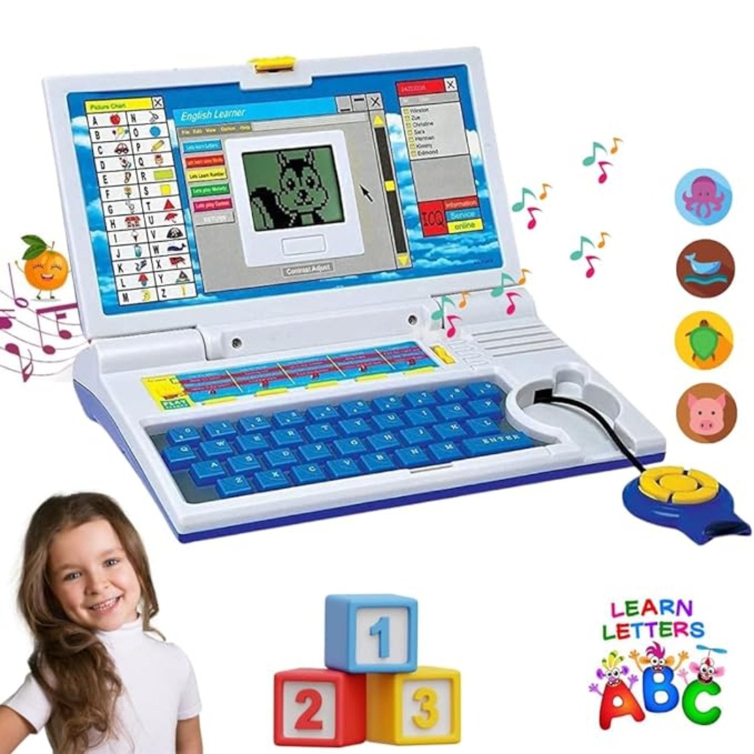 Educational Laptop Computer Toy with Mouse | 20 Fun Activity Learning | Letters, Words, Games, Mathematics | Ages 2-5 (Blue)