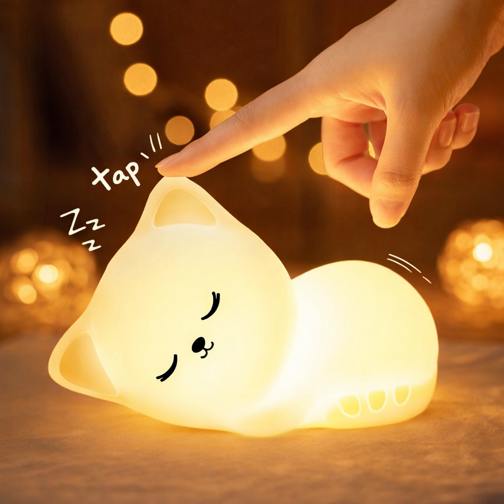 Kidara Sleeping Cat Silicone LED Night Light for Kids