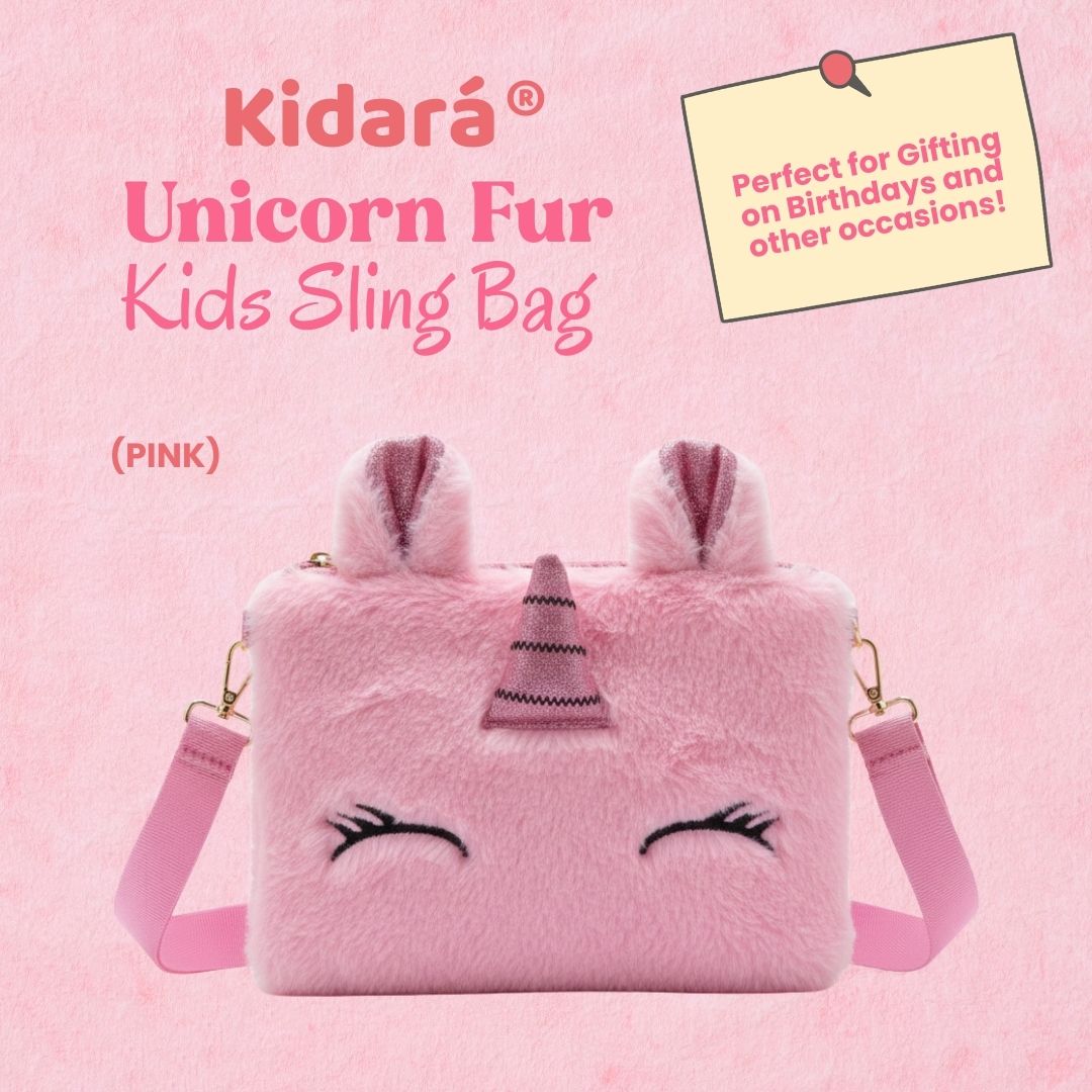 Kidara Cute Unicorn Fur Kids Sling Bag (Pink)