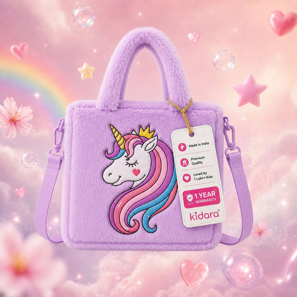 Kidara Unicorn Fur Kids Sling Bag (Purple)