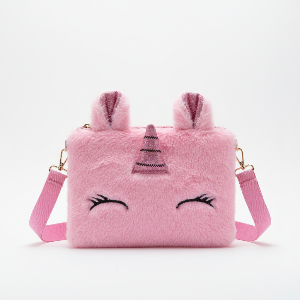 Kidara Cute Unicorn Fur Kids Sling Bag (Pink)