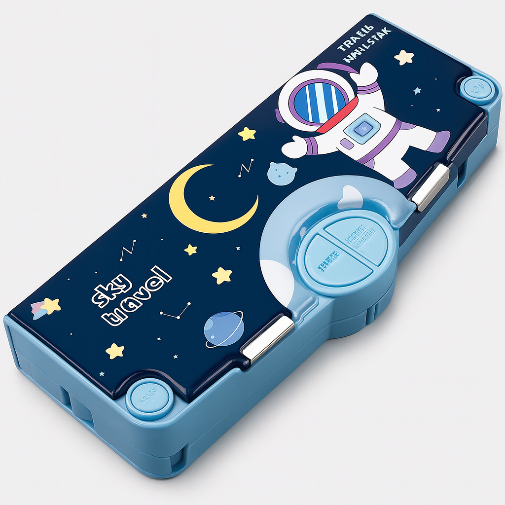 Kidara Astronaut Dual-Compartment Magnetic Pencil Case – Space Blue (Ages 4–12)