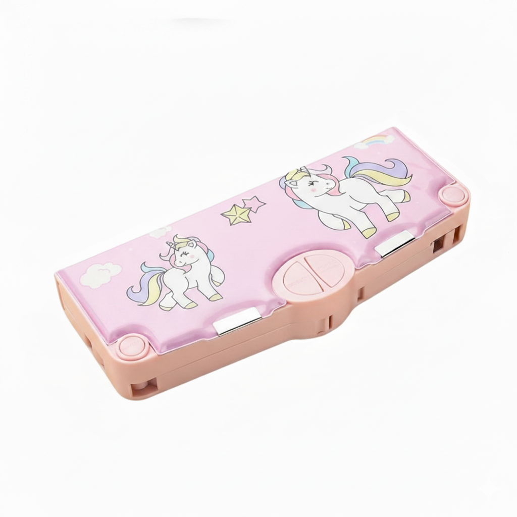 Kidara Magical Unicorn Dual-Compartment Magnetic Pencil Case – Soft Pink (Ages 4–12)