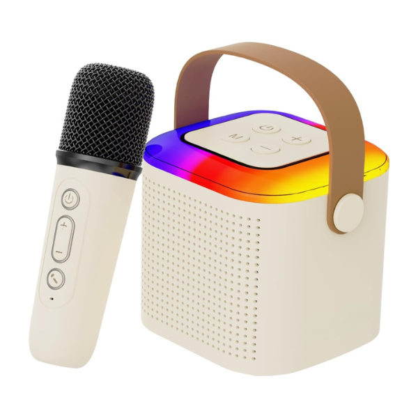 Square Karaoke Bluetooth Mic & Speaker with Lights | Wireless, Rechargeable, Portable | Ages 3+ (Multicolor)