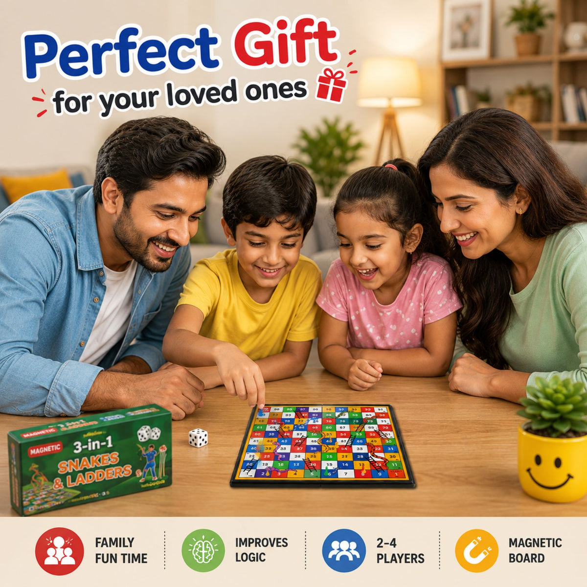 Kidara 3-In-1 Magentic Ludo, Snake N Ladder , Cricket Board Game for Kids