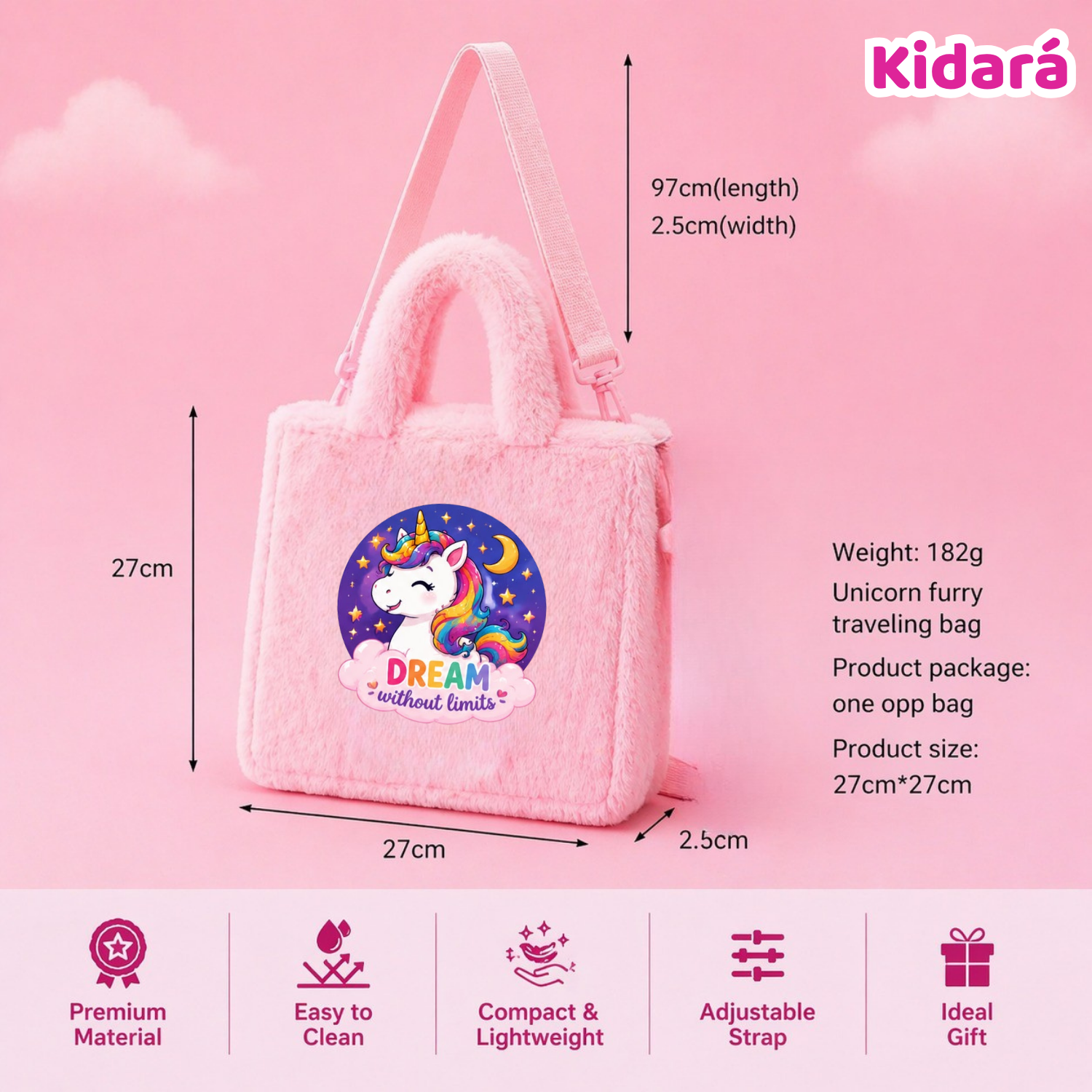 Kidara Dream Without Limits Unicorn Fur Kids Sling Bag (Pink)