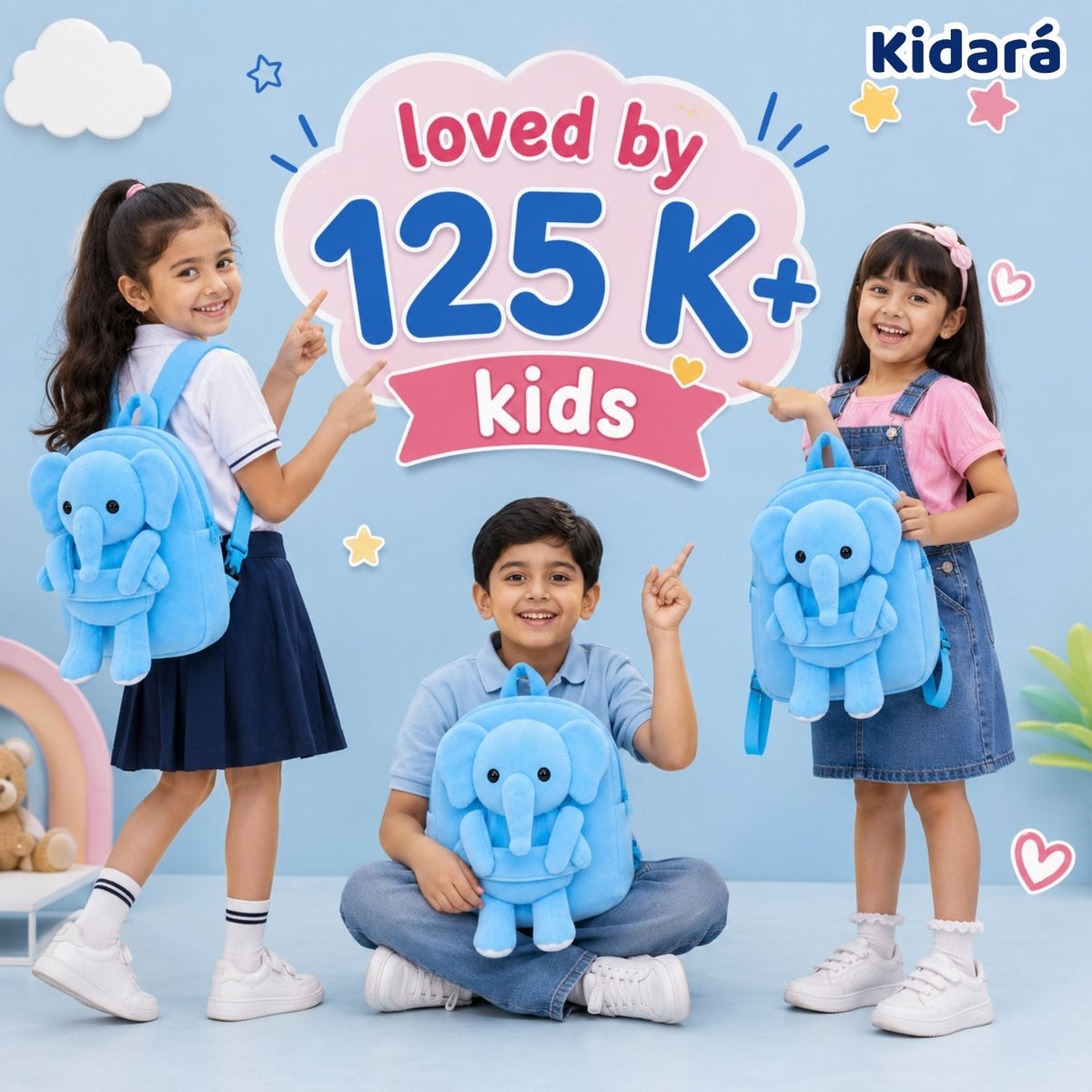 Kidara Elephant Plush Kids Backpack (Blue)