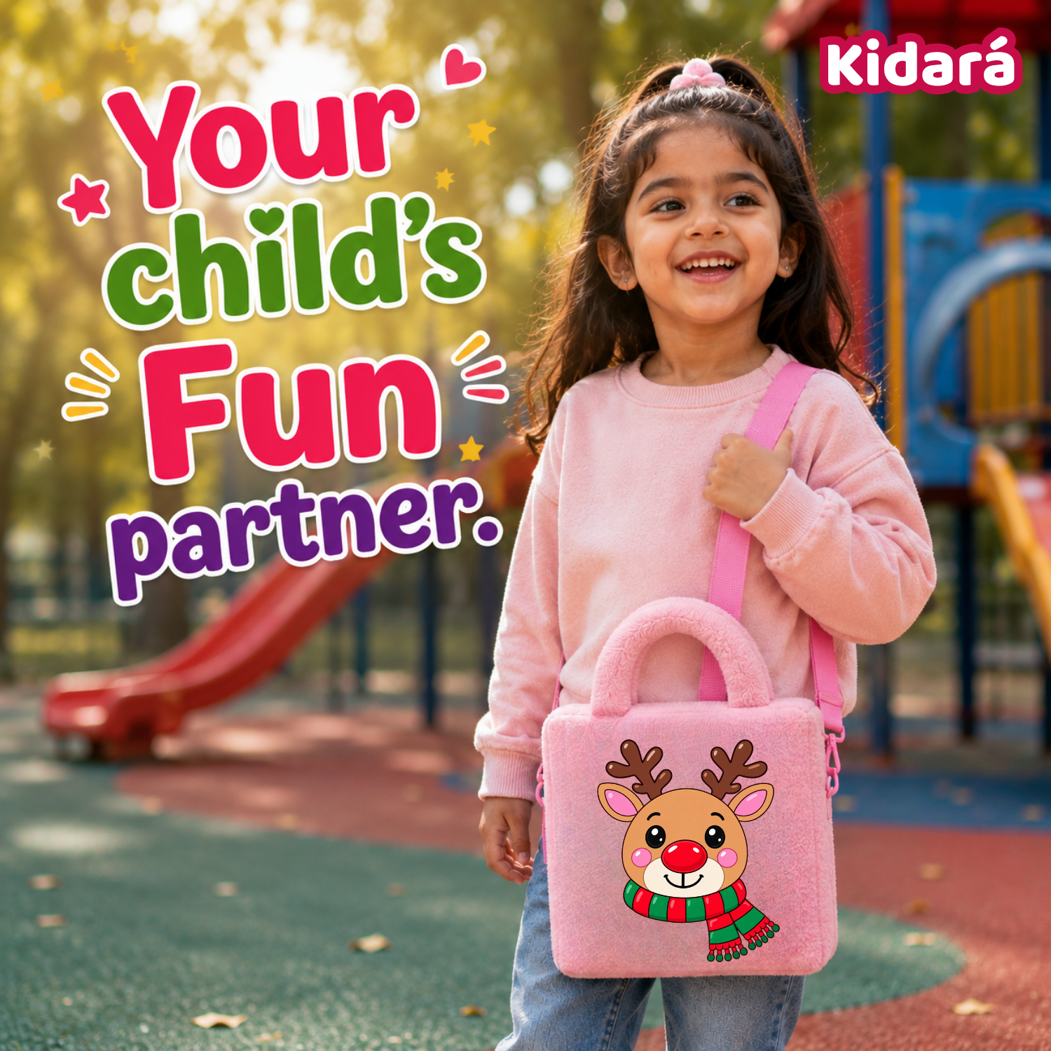Kidara Christmas Rudolph Reindeer Fur Kids Sling Bag (Pink)