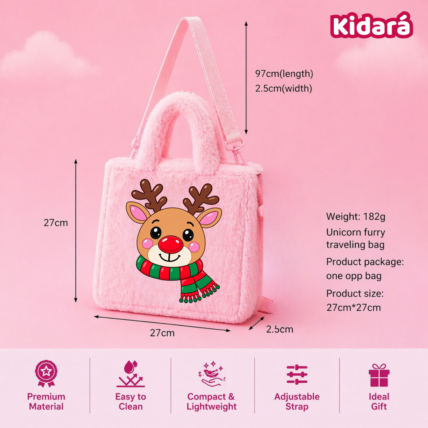 Kidara Christmas Rudolph Reindeer Fur Kids Sling Bag (Pink)