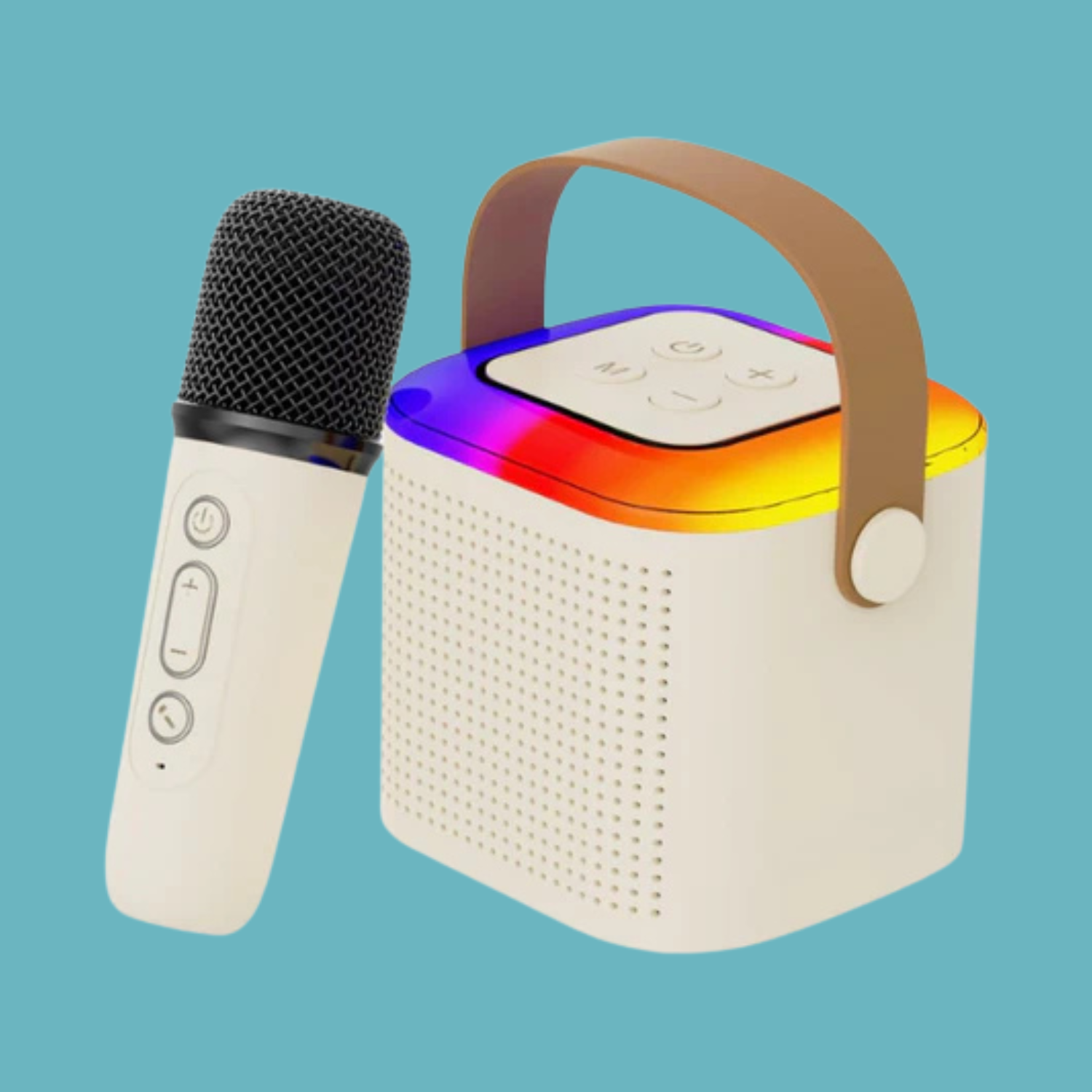 Square Karaoke Bluetooth Mic & Speaker with Lights | Wireless, Rechargeable, Portable | Ages 3+ (Multicolor)