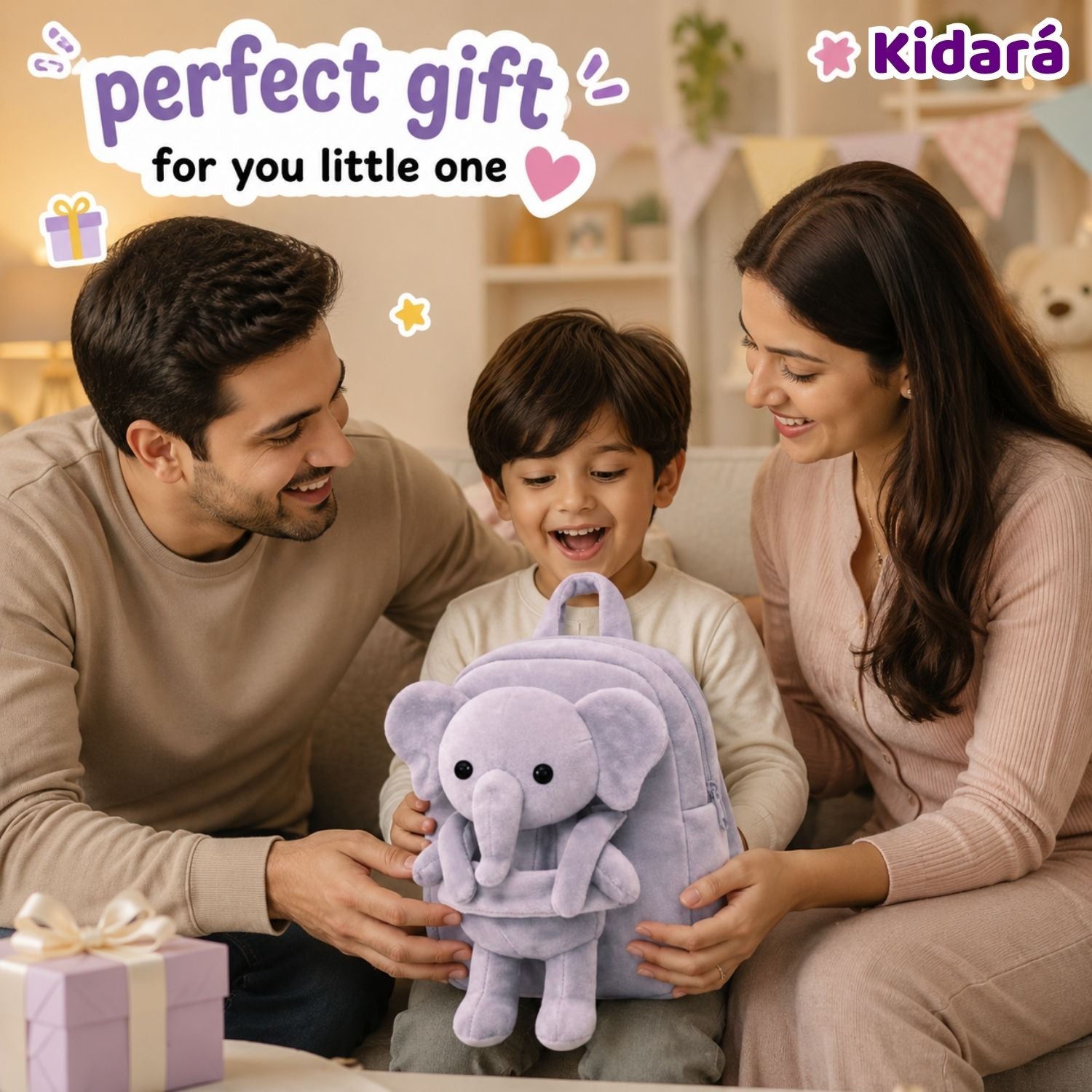 Kidara Detachable Elephant Plush Kids Backpack (Grey)
