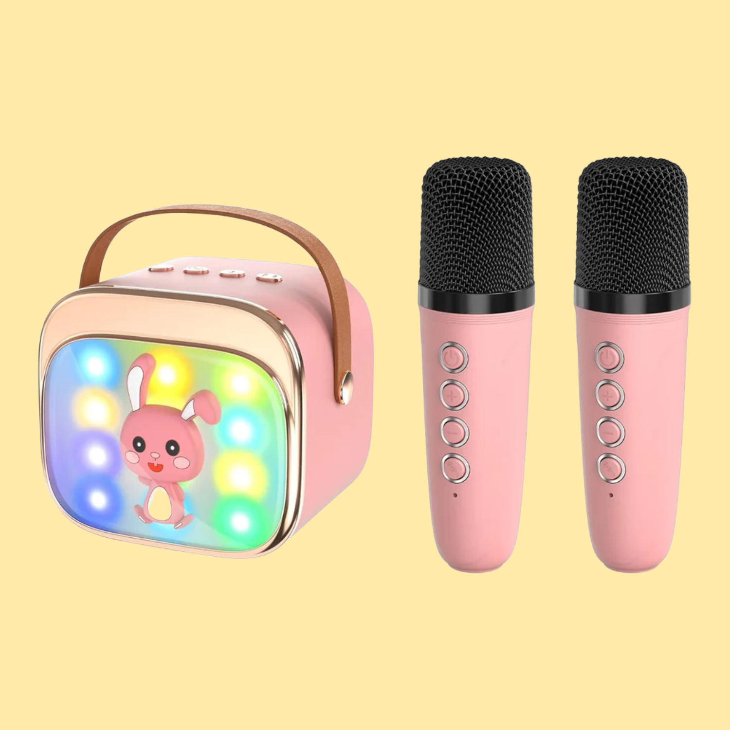 New Bunny Beats Karaoke Speaker with 2 Wireless Mics & LED Lights (Pink)
