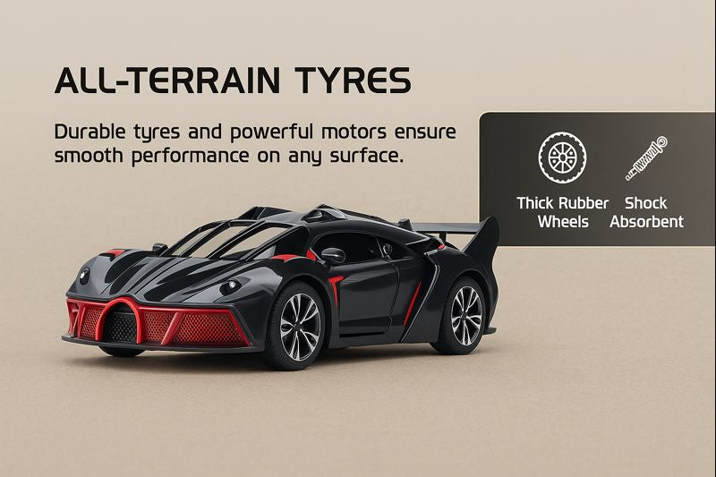 Kidara High-Speed RC Car | Rechargeable with LED Lights & Type-C Charging (Black & Red)