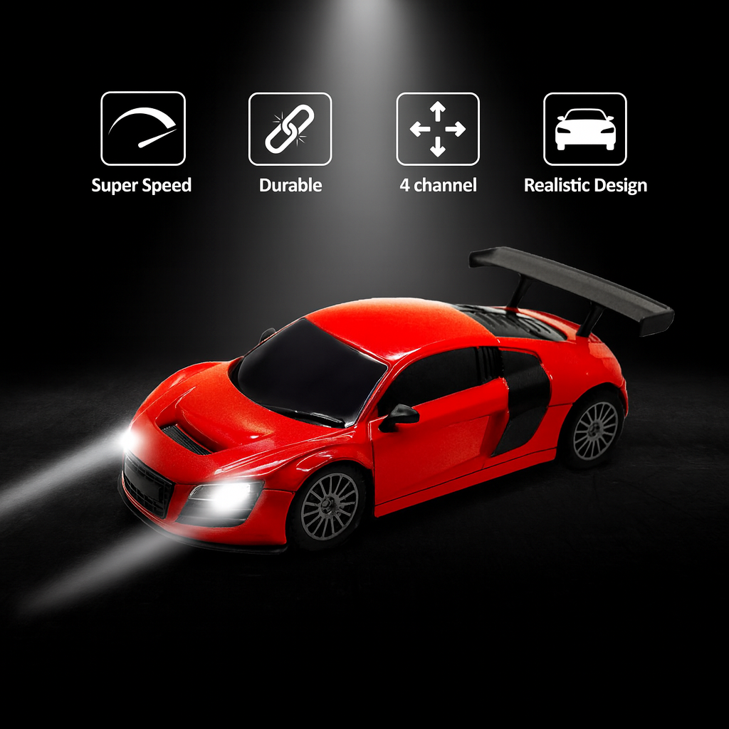 Kidara High-Speed Mini Rechargeable Audi Style RC Car with LED Headlights – Red