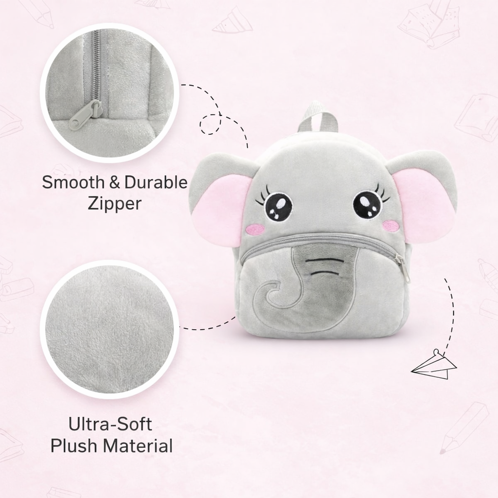 Kidara Elephant Kids Plush Backpack – Light Grey