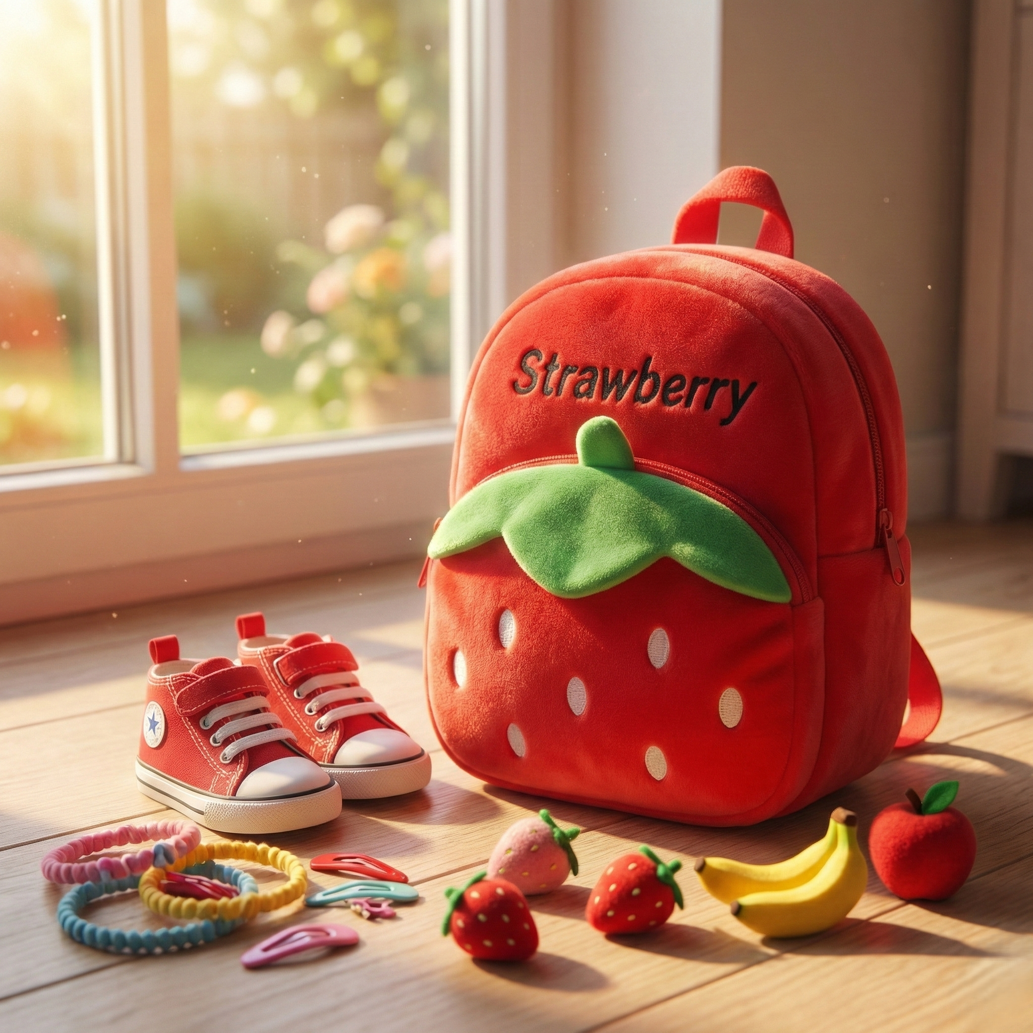 Kidara Strawberry Kids Plush Backpack – Red