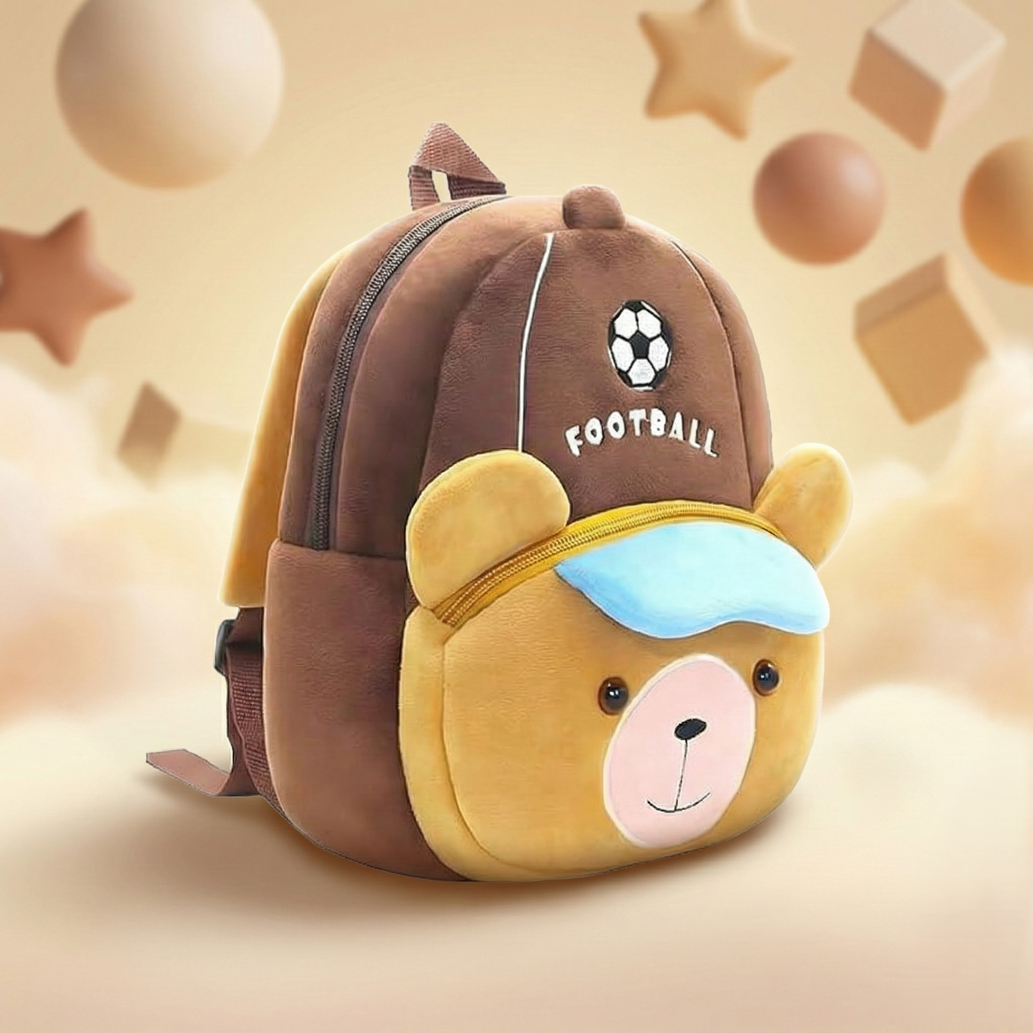 Kidara Football Bear Kids Plush Backpack - Brown