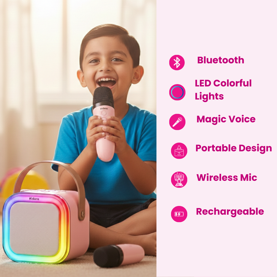 Karaoke Speaker with One Wireless Mic | Ages 3+ (Pink)