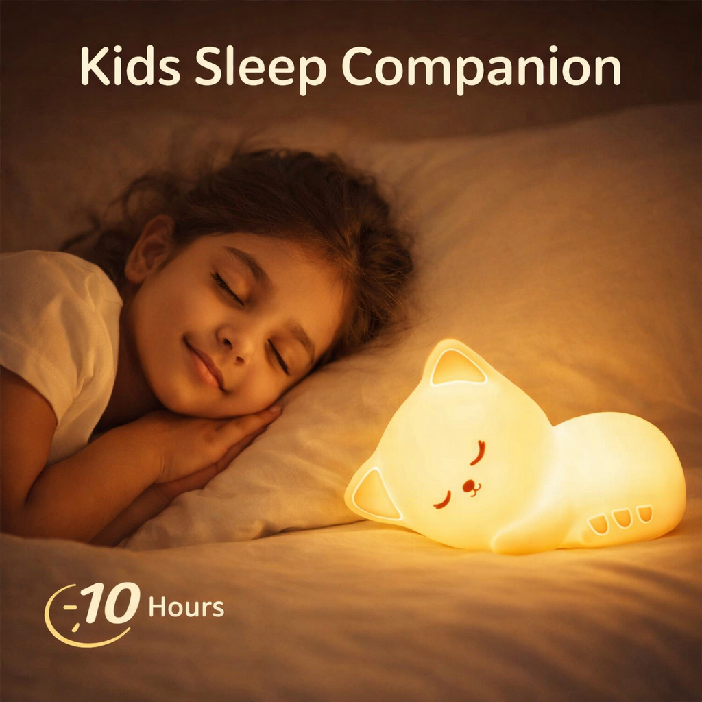 Kidara Sleeping Cat Silicone LED Night Light for Kids