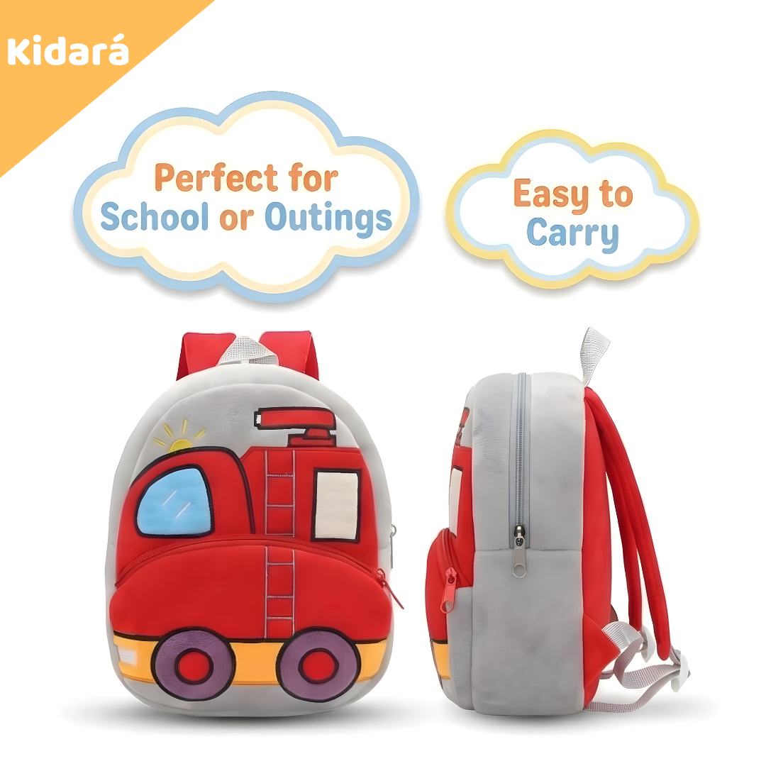Kidara Fire Truck School Backpack for Toddlers (2-5 Years) – Plush 3D Rescue Vehicle Bag