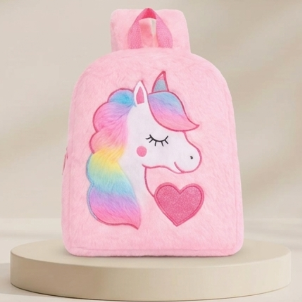 Kidara Plush Unicorn Kids Fur Plush Backpack (Pink)