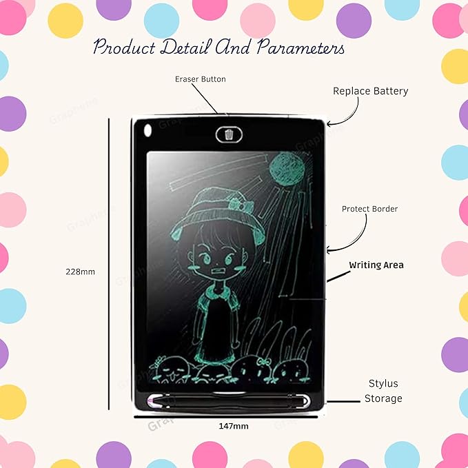 LCD Writing Pad - 8.5 Inch for Drawing/Sketching | Ages 2+ (Multicolor)