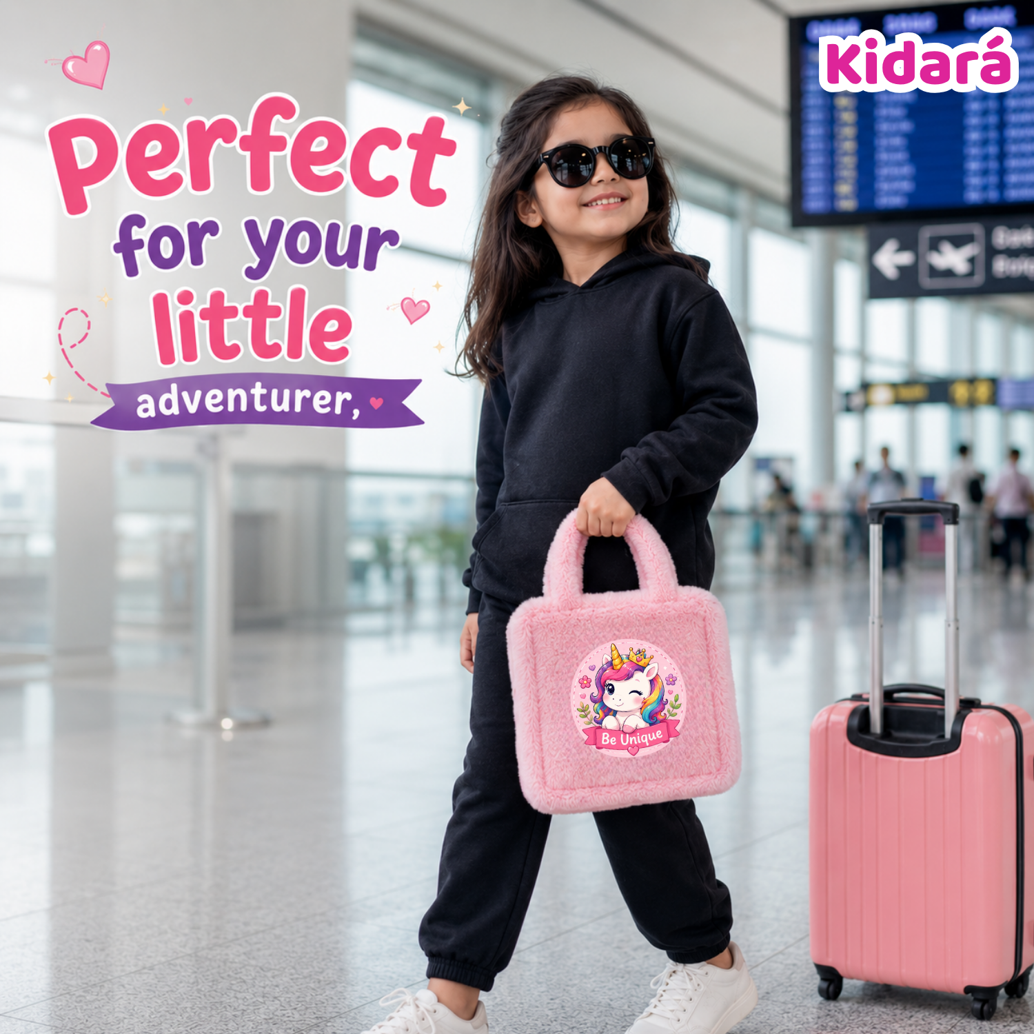 Kidara Winking Be Unique Unicorn Fur Kids Sling Bag (Pink)