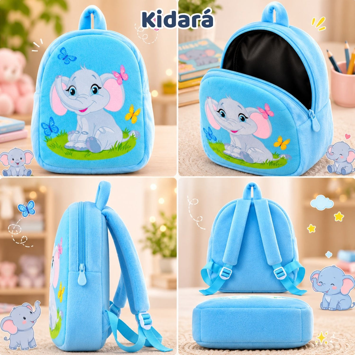 Kidara Elephant Plush Kids Backpack (Blue)