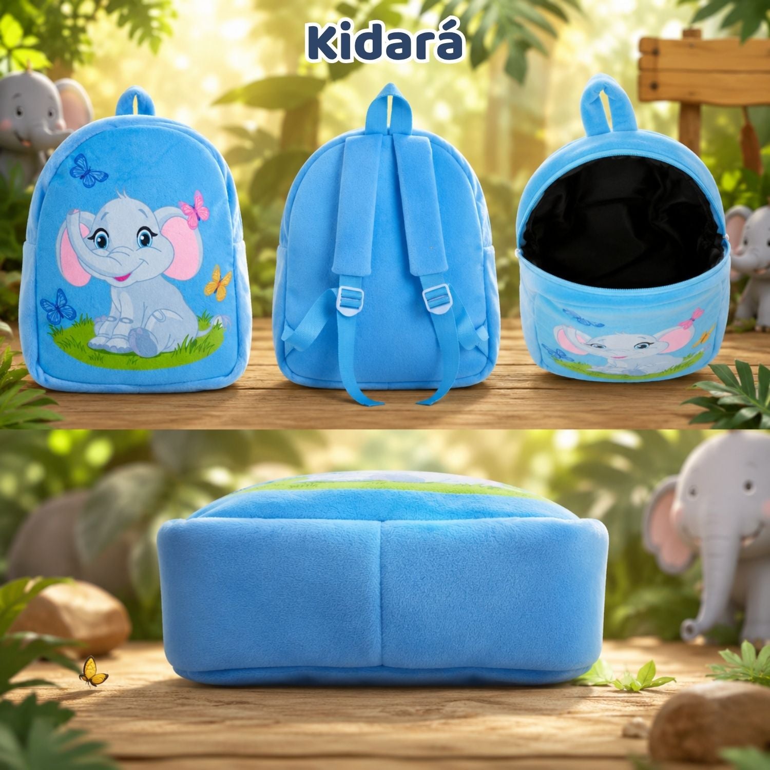 Kidara Elephant Plush Kids Backpack (Blue)