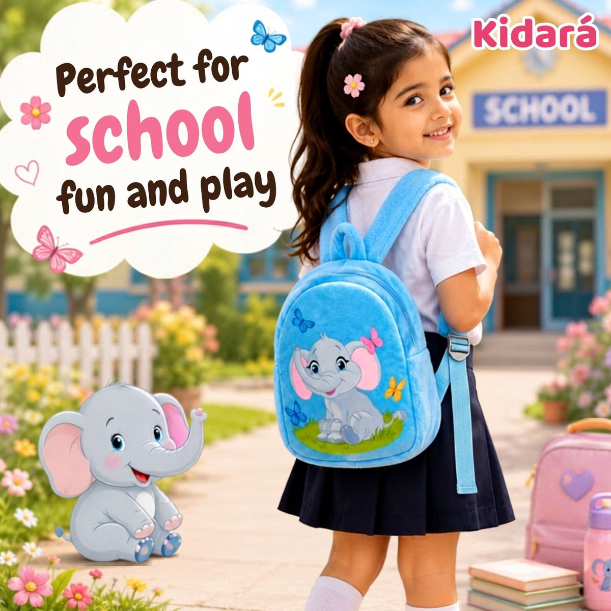 Kidara Elephant Plush Kids Backpack (Blue)