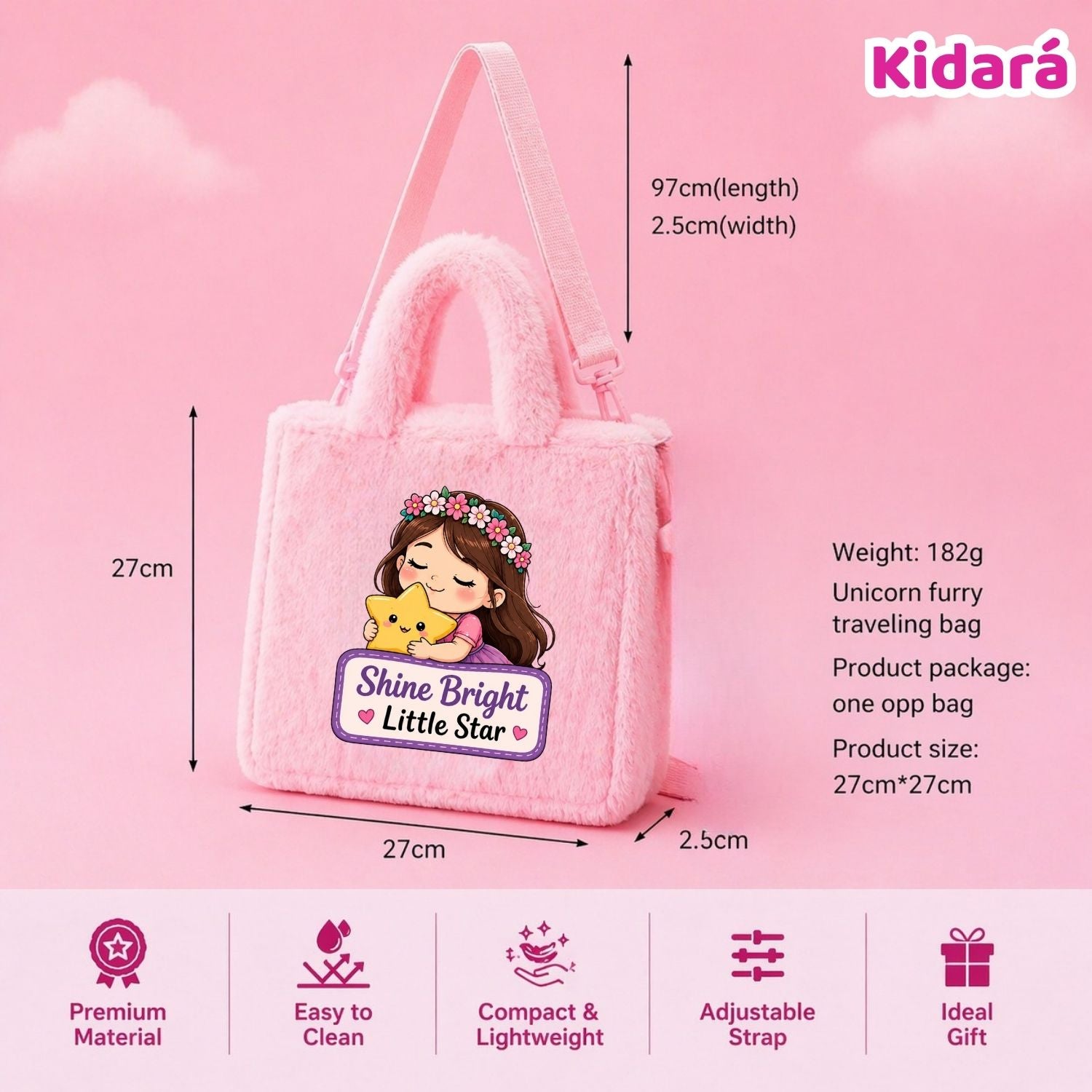 Kidara Shine Bright Little Star Fur Kids Sling Bag (Pink)